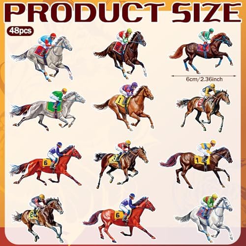 Weysat 48 Pcs Horse Derby Cupcake Toppers Derby Cupcake Toppers Racing Horse Birthday Party Supplies Cake Decorations for The Theme Decorations Baby Shower Western Party Supplies
