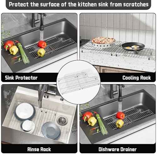 26.18'' x 14.76'' K-6449-ST Sink Protector Grid, Stainless Steel Sink Racks for Kohler Sink Rack Whitehaven 5827 and K-5826, Includes Left and Right Racks, Farmhouse Sink Protector