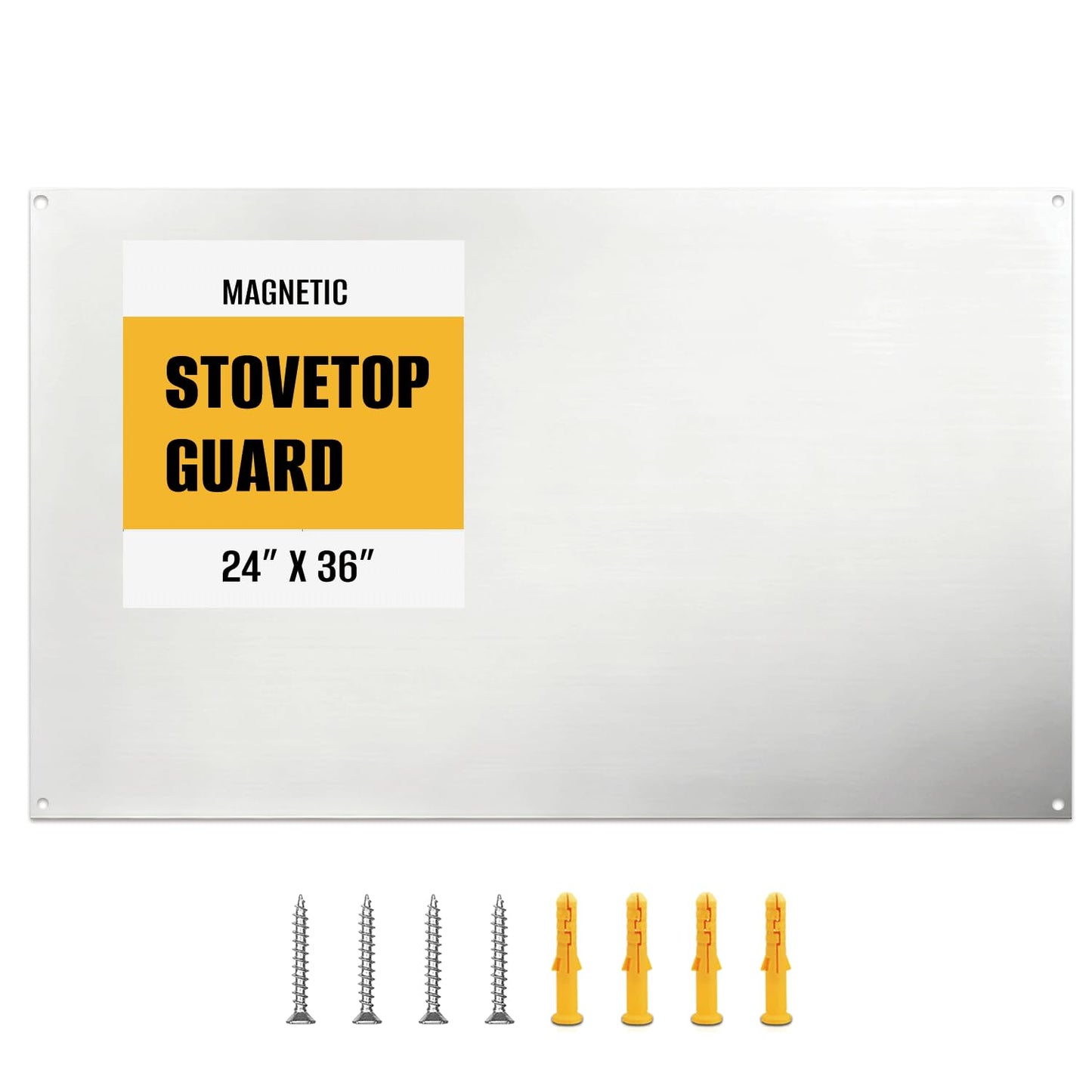 Simetro 24" x 36" Magnetic Stainless Steel Stove Backsplash, Brushed Metal Wall Protector for Kitchen, Ultra Flat Splatter Guard Panel with 4 Pre-Drilled Holes, Easy to Install & Clean, Heat Resistant