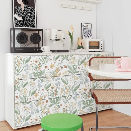 Floral Peel and Stick Wallpaper Boho Floral Contact Paper Nursery Flower Self Adhesive Removable Wallpaper for Bedroom Bathroom Waterproof Contact Paper Colorful Wildflower Leaf 197inL 17.3inW
