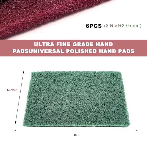 6PCS Scuff Pads, 8" x 5" Very Fine Grade General Purpose Hand Pads, Non-Woven Scouring Pad Abrasive Scrubber for Sanding Scuffing Automotive Body Surface Preparation (Green+Red)