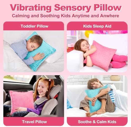 Subao 12" Vibrating Sensory Toddler Pillow with Two Textures, Sensory Toys for Kids with Autism, Birthday Xmas Gifts for Ages 4-10, Pink