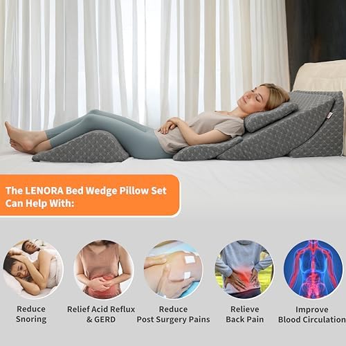 Adjustable Orthopedic Bed Wedge Pillow Set, Post Surgery Recovery, Memory Foam Wedge Pillow for Back, Knee and Leg Pain Relief, Sleeping, Sitting up in bed, Reading, Acid Reflux, Snoring, Melange Gray