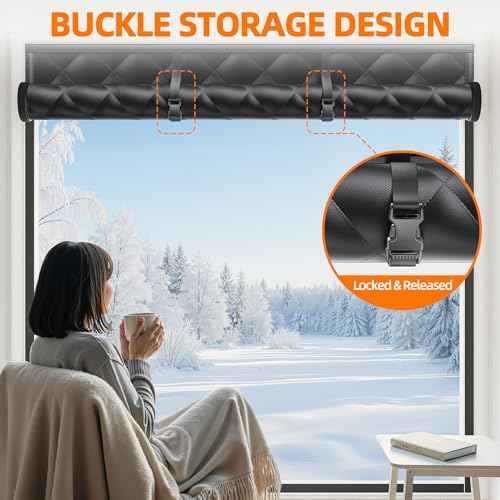 Window Insulation Kit for Winter 75"x79" Cold Weather Thermal Curtain with Heavy Cotton, Insulated Window Cover for Winter & Windows Draft Blocker for Winterizing Windows in Home RV Basement?Black