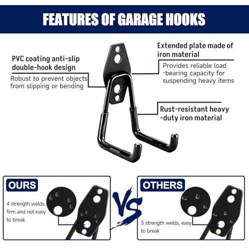 17 Pack Garage Hooks, Garage Wall Hooks with 3 Extension Cord Straps, Garage Heavy Duty Wall Mount Utility Hooks for Hanging Ladders, Garden Tools, Bikes, Hoses, Bulky Items
