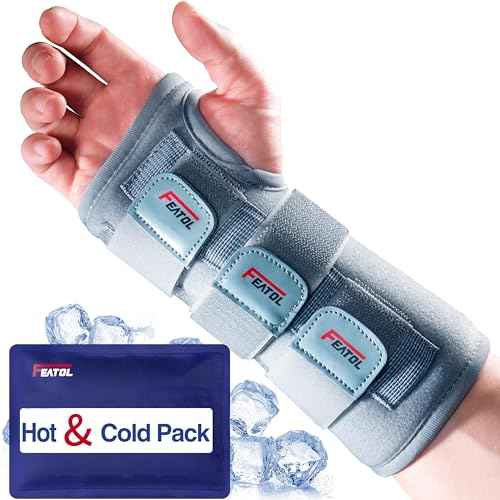 FEATOL Wrist Brace Carpal Tunnel, Night Support Brace with Wrist Splint, Adjustable Straps, Hot/Ice Pack for Women and Men, Right Hand, Medium/Large, Tendinitis, Arthritis, Pain Relief