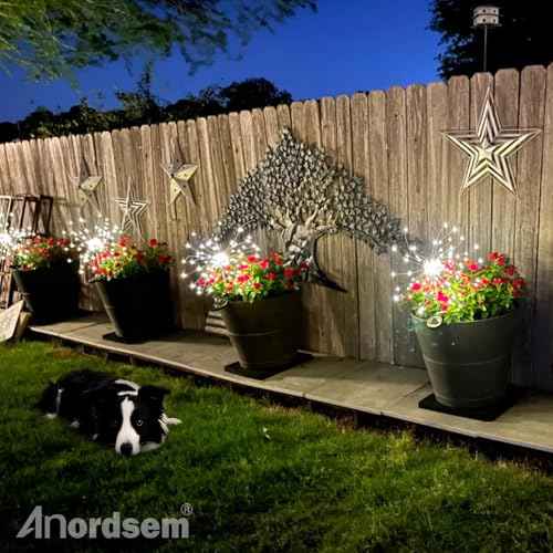 Anordsem Solar Fireworks Lights Outdoor: Garden Light Waterproof for Yard Outside - LED Starburst White Lighting Patio Path Decor 8 Pack - Gardening Gifts for Women Mom Homeowner