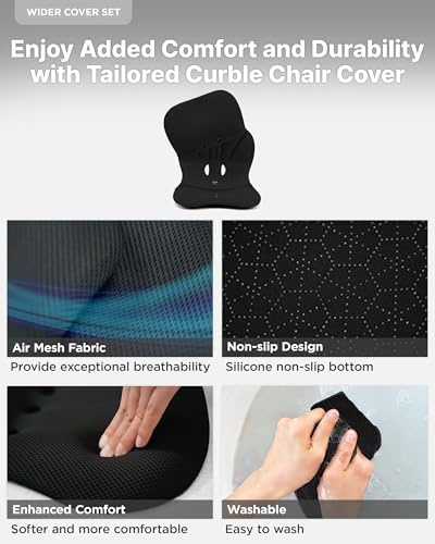 curble Wider(Standard Wide) Cover Set – Lower Back Support Chair with Detachable Cover, Lumbar Support Back Posture Corrector, Back Pain Relief (Set Black)
