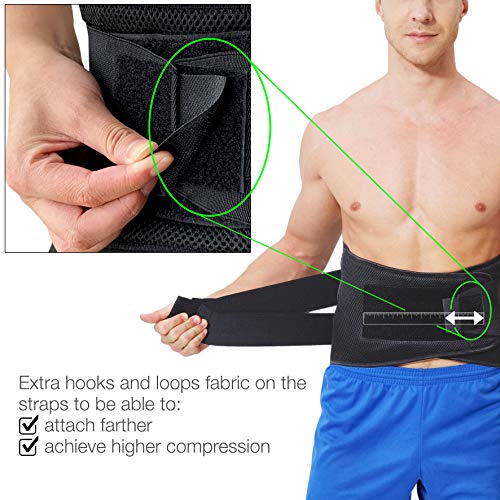 NeoTech Care Adjustable Compression Back Brace Lumbar Support Belt, Black, Size XXXL