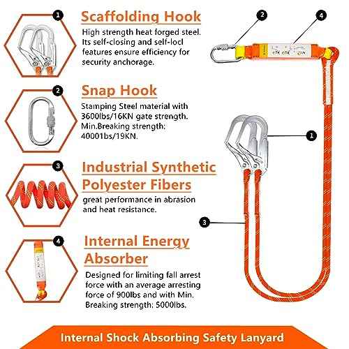 Full Body Safety Harness Tool Fall Protection£¬OSHA/ANSI Compliant,ASTM F1774certified | INTERNAL Shock Absorbing Lanyard£¨Orange£©