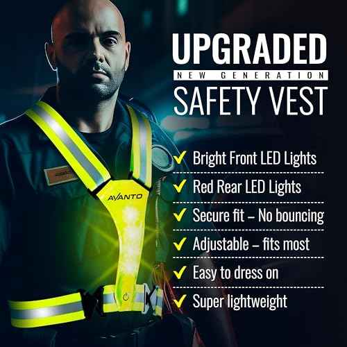 AVANTO LED Reflective Vest, Original, USB-C Rechargeable Running Reflective Gear, Running Lights for Runners, High Visibility Gear, Dog Walking Safety Vests, Orange