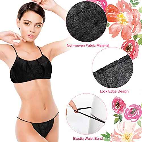 Yahenda 100 Piece of Women Underwear Disposable Bras and Thong Panties(Black)
