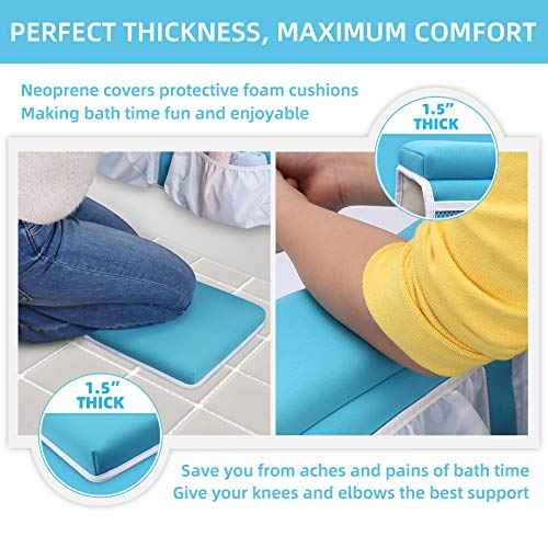 Bath Kneeler and Elbow Rest Set Thick Baby Bath Kneeling Pad Bathing Kneeling Mat Cushion Washable Padded Bathtub Knee Saver with Arm Support and Pockets Organizer for Bathroom Bathtime Comfort, Blue