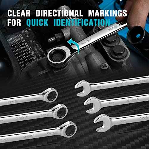 DURATECH 12-Piece Ratcheting Combination Wrench Set, 72-Tooth, Metric, 8-19mm, Cr-v Steel, Organized in Storage Case