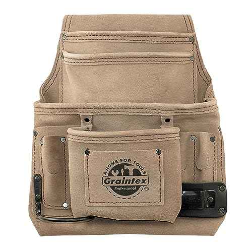 Graintex 10 Pocket Nail & Tool Pouch, Suede Leather Tool Bag, Tool Belt for Constructors, Electricians, Handymen, HVAC Tools, Professional Organizer with Adjustable Fit