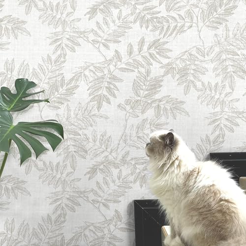 Neutral Leaf Peel and Stick Wallpaper Boho Contact Paper for Cabinets and Drawers Modern Removable Self Adhesive Wallpaper for Bedroom Bathroom Waterproof Contact Paper Beige 78.7inL 17.3inW