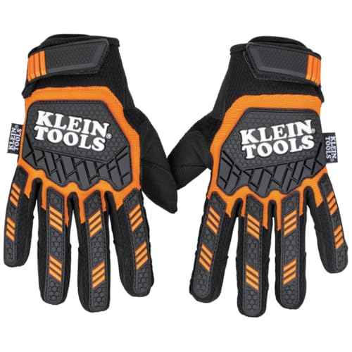 Klein Tools Work Gloves, Heavy-Duty Suede Palm Gloves, TPR Impact Resistant, Touchscreen-Capable, Hook and Loop Wrist Strap