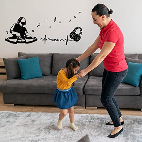PLIGREAT Punk DJ Wall Sticker, Removable Vinyl Black Wall Stickers for Bedroom Playroom Music Studio Car Window Decoration, Cool Beating Note Sticker