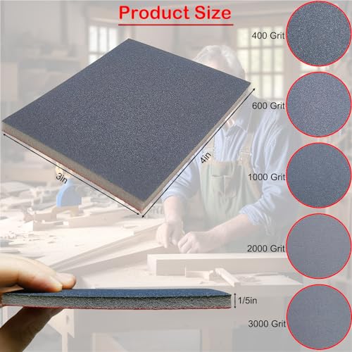 20 PCS 3 x 4 Inch 400-3000 Grit Ultra Fine Sanding Sponge, Soft Foam Sanding Sponge Paper Sandpaper for 1/8" Palm Pneumatic Sheet Sander Work for Automotive Metal Wood Furniture Polishing