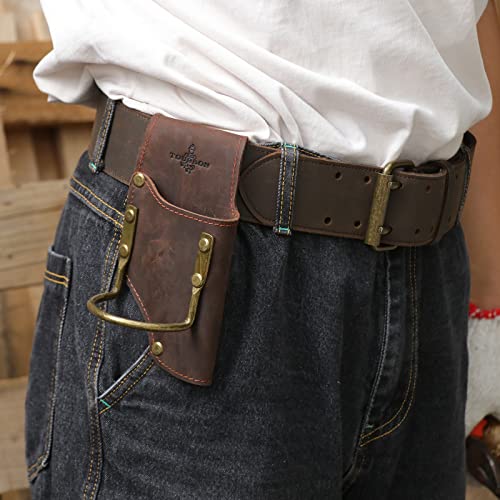 TOURBON Leather Tool Holder Plier Pouch Steel Loop Hammer Holster for 2-inch Wide Tool Belt