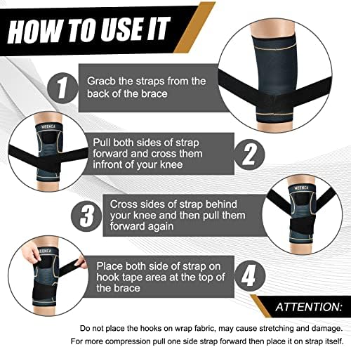 NEENCA Knee Braces for Knee Pain- 2 Pack Knee Sleeves for Pain Relief Set, Knee Compression Sleeves with Adjustable Straps for Best Fit, for Sports, Runner, Meniscus Tear, ACL, Arthritis, Joint Pain..