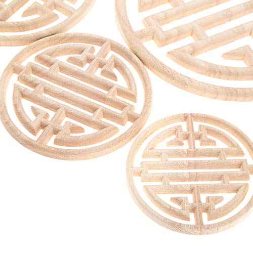 MUXSAM 2-Pack Wooden Carved Round Appliques Onlay, 3.94-Inch Dia Unpainted Wood Carving Craft Decals for Home Door Cabinet Furniture Cupboard Dresser Bed Wall Wardrobe Decor