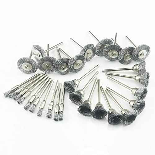 ?????????????? 30 Pcs Wire Brush Wheel, 1/8 Inch Shank Coarse Crimped Steel Wire Brushes Kits for Dremel Rotary Tool (Silver)