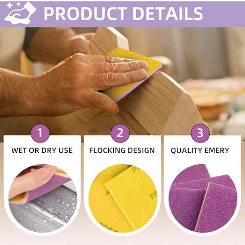 20 Pcs 3 x 4 Inch Sanding Sponge Set, 220 Grit Abrasive Sanding Sponges Pads Soft Foam Hand Sander Block Wet Dry Purple Ceramic Sand Sandpaper for Wood Metal Drywall Furniture Paint Polishing