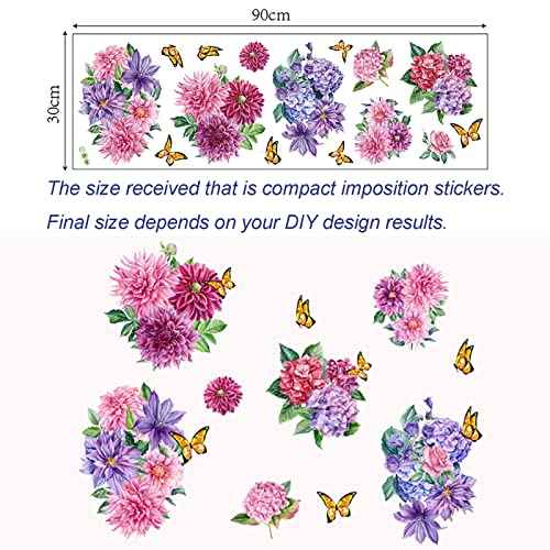 Wall Peony Butterfly Decals, Peony Rose Lavender Butterfly Flower Wall Stickers Flowers Decals Self Adhesive Removable Art Murals, Floral Peonies Walls Decal Stickers Walls Decor