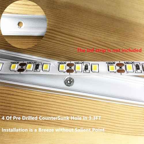Matte White 20-Pack 3.28FT Pre-Drilled Clip Free LED Strip U Channel Diffuser, Tight and Flush Mounted Under Cabinet Tape Track Aluminum Low Profile with UV Resistance Milky Cover (20)