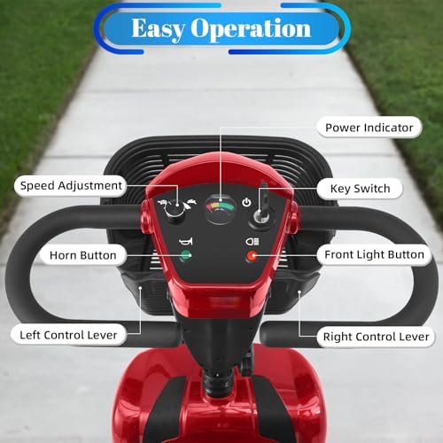 15-45 Miles Ecomobi MS02 4 Wheels Mobility Scooter for Adults/Seniors, 350W Powered Electric Wheelchair Device w/15Ah-25Ah Extended Battery, Dual Baskets/Rotating Seat, Compact Duty Mobile for Elderly