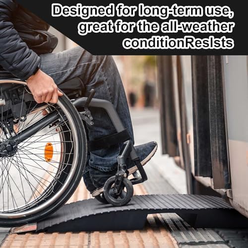 19.7 x 33.9 x 2.8 inch Rubber Curb Ramp Bridge Threshold Ramps for Doorways, Get in and Out of Houses, Wheelchairs/Walkers, Non Slip Indoor Outdoor Patio Transition Ramp