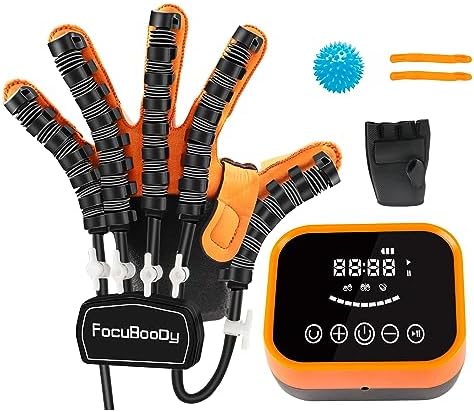 Rehabilitation Robot Gloves Equipment for Stroke Recovery, Hand Strength Exercise, and Adaptive Training Hemiplegic with USB Chargeable Orange (Size M,Left Hand)