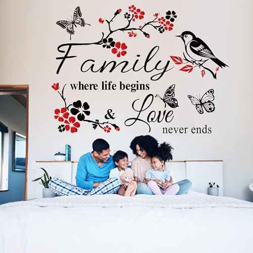 Datesno Family is Everything - Red Wall Decor Sticker Letter Print Vinyl Wall Art Decal Removable Wall Stickers Quotes Art Mural Home Decor for Living Room Dining Room Kitchen