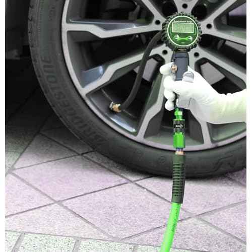 Hybrid Lead-in Air Hose 3/8 In. x 3 ft, Lightweight, Flexible, Durable Air Compressor Hose with Aluminum Universal Quick Coupler and Industrial Plug, Green Blue