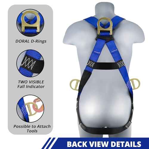 TRSMIMA Safety Harness Fall Protection - Men Construction Full Body Harness Kit for Work with Shock Absorbing Lanyard Tongue Buckle ANSI