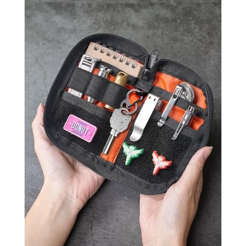 VIPERADE VE21 EDC Pouch Small Pocket Organizer with 9 Compartments, Pocket Tool Pouch with Patches Display Panel, Mini Organizer Bag for Men (Black)