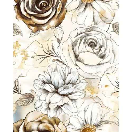 Beige Floral Peel and Stick Wallpaper Vintage Blue Contact Paper Brown Flower Wall Mural Home Vinyl Waterproof Self Adhesive Removable Renter Friendly Wall Paper 17.5" x 118"