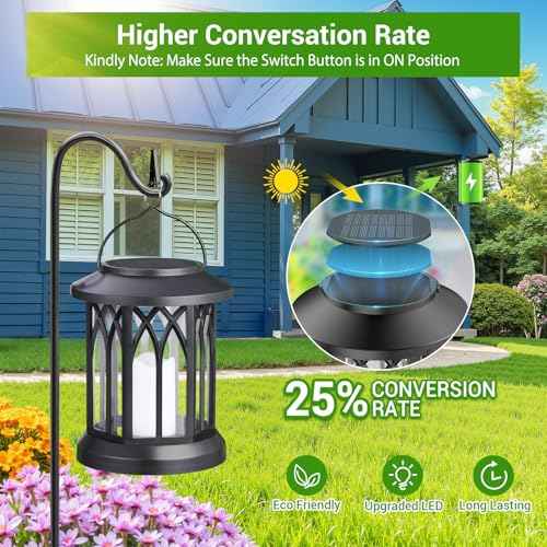 KOOPER 4 Pack Solar Lantern Outdoor Lights, Hanging Solar Lanterns Outdoor Waterproof, Lanterns Decorative Outdoor LED Flickering Flameless Candle Mission Lights for Yard Table Garden (Black)