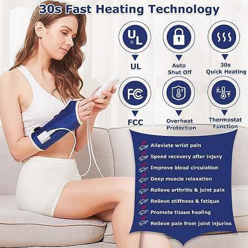 CAMECO Heating Pad for Wrist Pain Relief, Heated Wrist Wrap for Carpal Tunnel, 10-90Min Timer