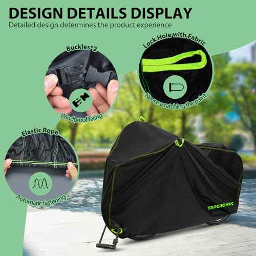 Bike Cover Waterproof Outdoor Storage for 1/2/3 Bikes, Bicycle Cover Rain Sun UV Dust Wind Proof with Storage Bag for Mountain Road Bike/Ebike (210D Black+Green, XL Size for 1 bike)