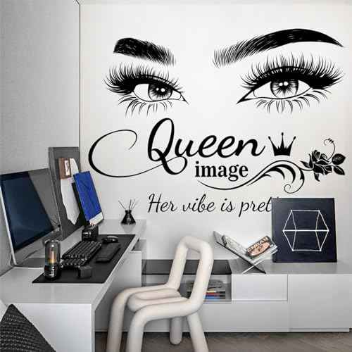 Eyelash Wall Decals for Bedroom Queen Eye Quotes Decor Murals for Living Room Lash Room Decor Stickers 3D DIY Art Decorations Peel and Stick