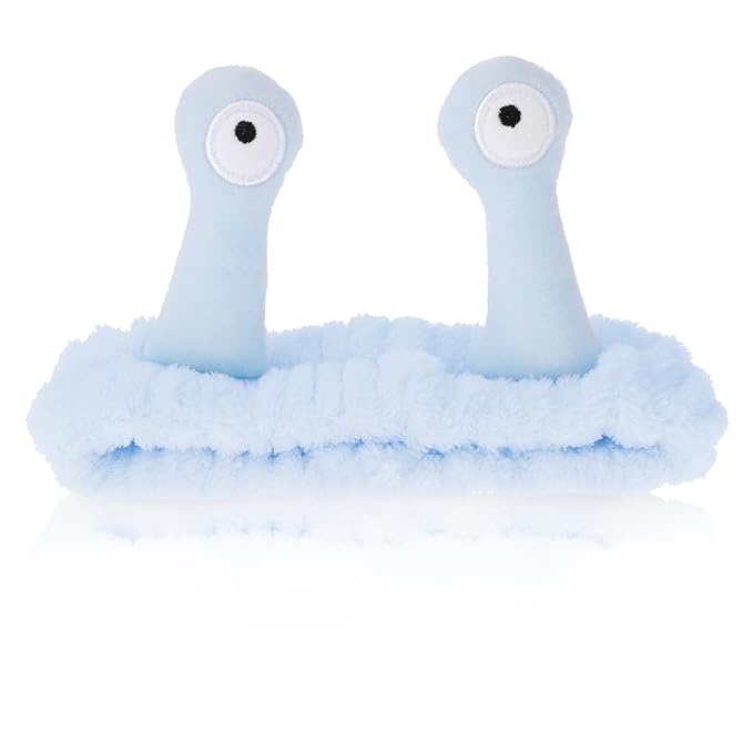 Face Wash Headband, Palm and Snail Spa Hair Bands Makeup Headbands Women Cartoon Cute Coral Fleece Elastic Headband Creative Hair Accessories for Washing Face Shower Sports (Blue)