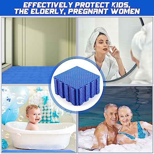 Huwena 50 Pcs Modular Interlocking Cushion Floor Tiles 10 x 10 Inch Non Slip Pool Floor Mat Blue Interlocking Rubber Draining Flooring Tiles with Hole for Drain Deck Patio Balcony Shower Kitchen