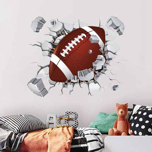 2 Sheets Rugby Breakthrough Wall Decals - American Football Sports Art Stickers for Kids Room Decor, Boys Bedroom, Football Lovers & Players - Easy Peel & Stick Wall Art