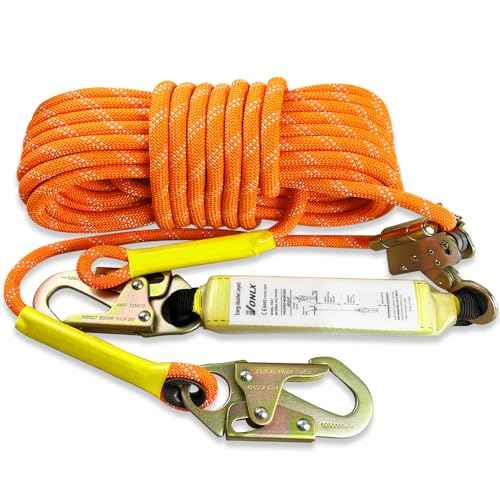 Fall Protection Safety Rope 25FT Heavy Duty Vertical Roofing Rope with Alloy Steel Grab Snap Hooks Shock Absorber Fall Protection Tree Climbing Line Kit Tree Stand Safety Line Kit