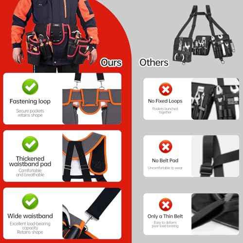 JFX Tool Belt for Men, Magnetic Tool Pouch With Suspenders, Heavy Duty Detachable Adjustable Utility Belt Work Bags for Electricians, Carpenters, Construction Workers and Gardeners£¬(32''-66'')