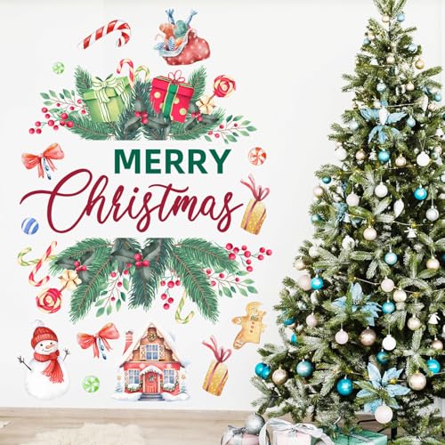 Merry Christmas Wall Decals Stickers Holiday Party Backdrop Decorations Festive Arch Backdrop Home Decor Christmas Photography Background Stickers for Living Room Nursery Home