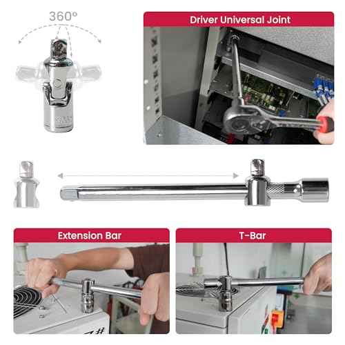 Mechanics Tool Set Metric, 95PCS 1/2" & 1/4" Drive Impact Socket Set with Ratchet Handle, Deep & Shallow Socket Set with Universal Joint, Automotive Tool Kit with Case for Car, Motorcycle, Home Repair