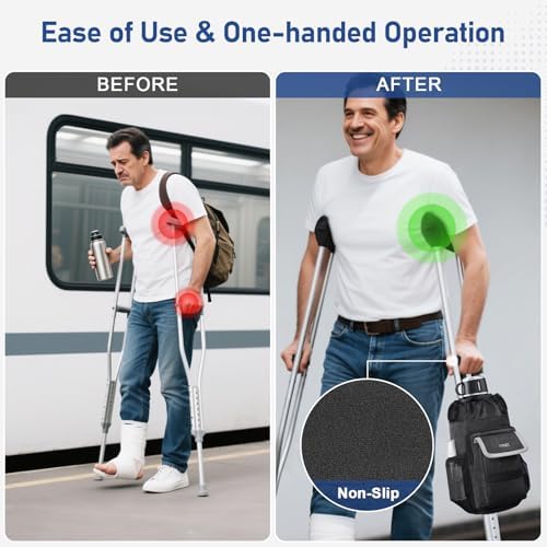 Ytonet 5 PCS Crutch Pads, Bag & Hand Grips, Includes 2 Armpit Pads & 2 Non-Slip Grips, Water-Resistant Lightweight Accessories Storage Pouch with Reflective Strips for Standard Crutches (Black Blue)